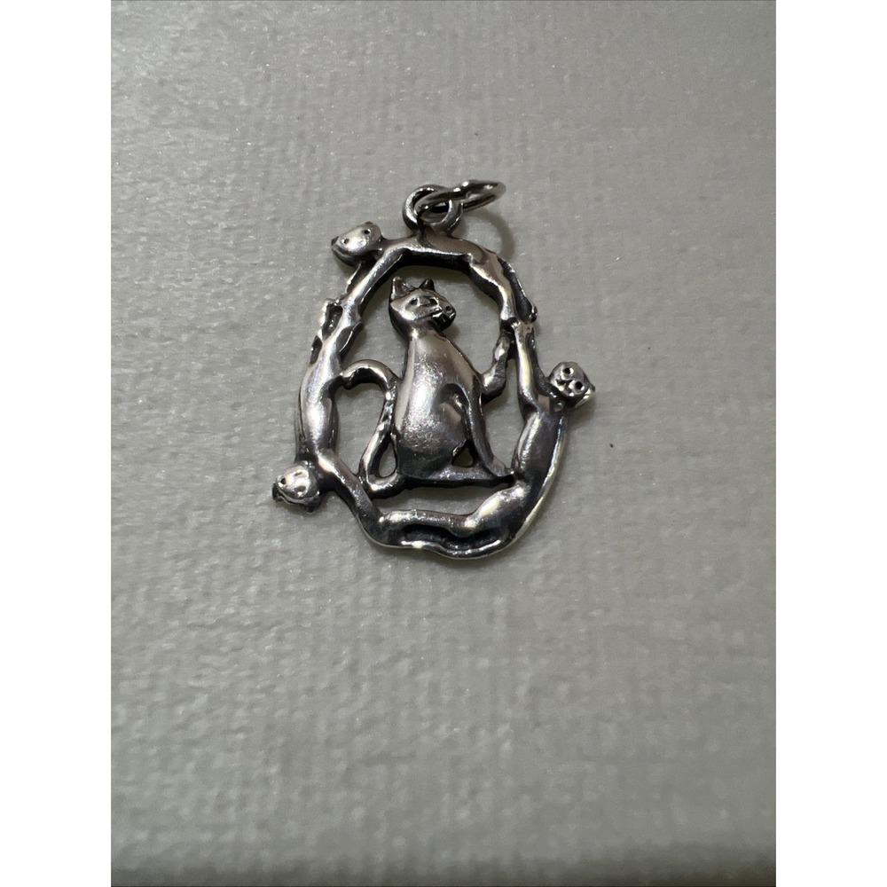 Cat Wreath Pendant Signed Marsala 925 Sterling Silver Multi Cat Openwork Circle